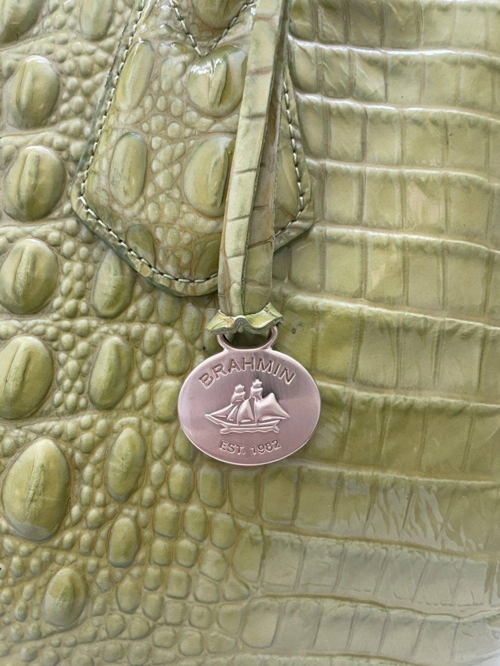 Brahmin Melbourne Crocodile Embossed Tote Bag Lime Green - Picture 3 of 11